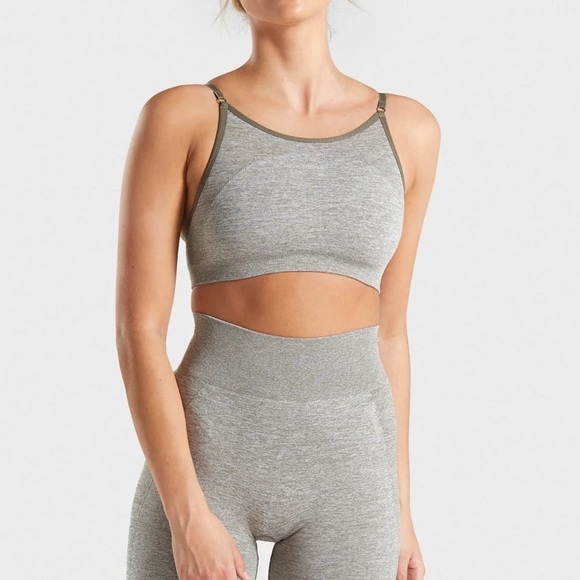 Flex Strappy Sports Bra in Khaki Marl/Taupe - Picture 5 of 7